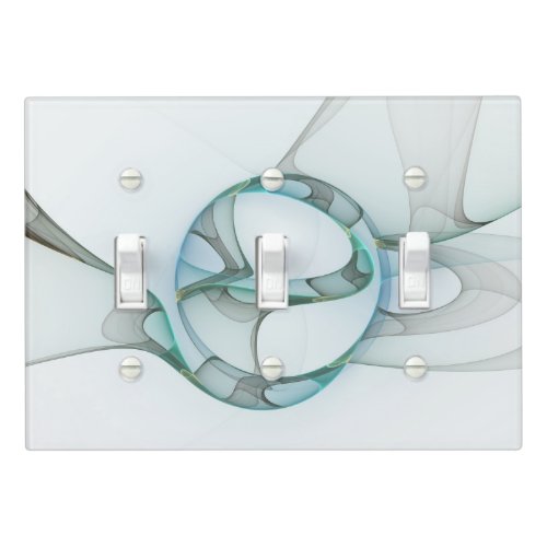 Modern Abstract Fractal Art Blue Turquoise Gray Light Switch Cover