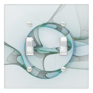 Modern Abstract Fractal Art Blue Turquoise Gray Light Switch Cover