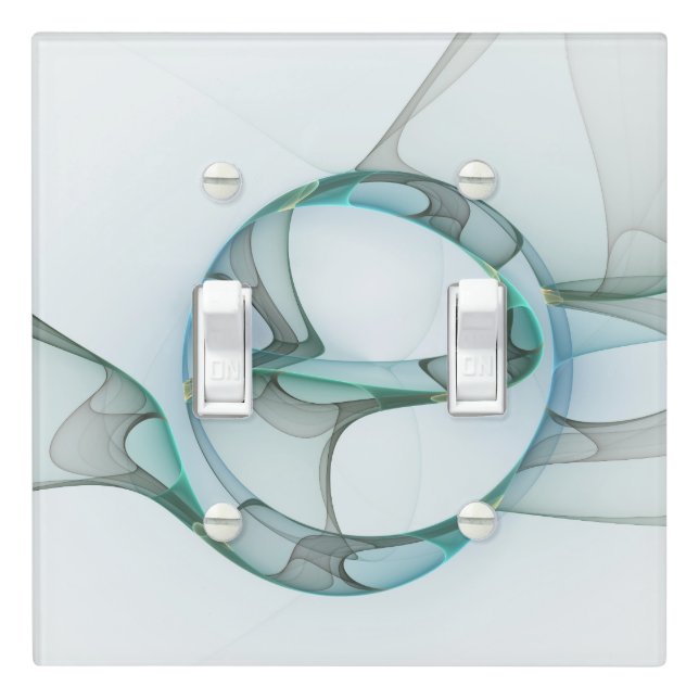 Modern Abstract Fractal Art Blue Turquoise Gray Light Switch Cover (In Situ)