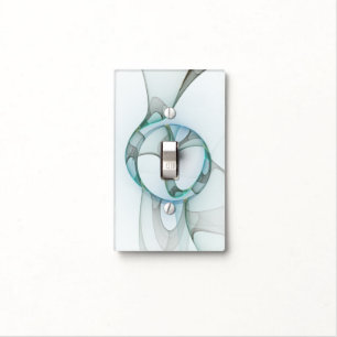 Modern Abstract Fractal Art Blue Turquoise Gray Light Switch Cover