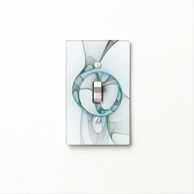 Modern Abstract Fractal Art Blue Turquoise Gray Light Switch Cover (In Situ)