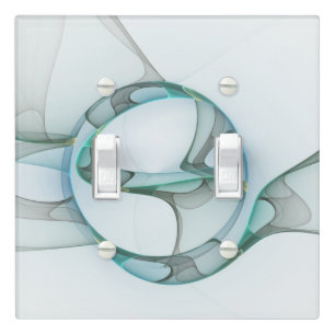 Modern Abstract Fractal Art Blue Turquoise Gray Light Switch Cover