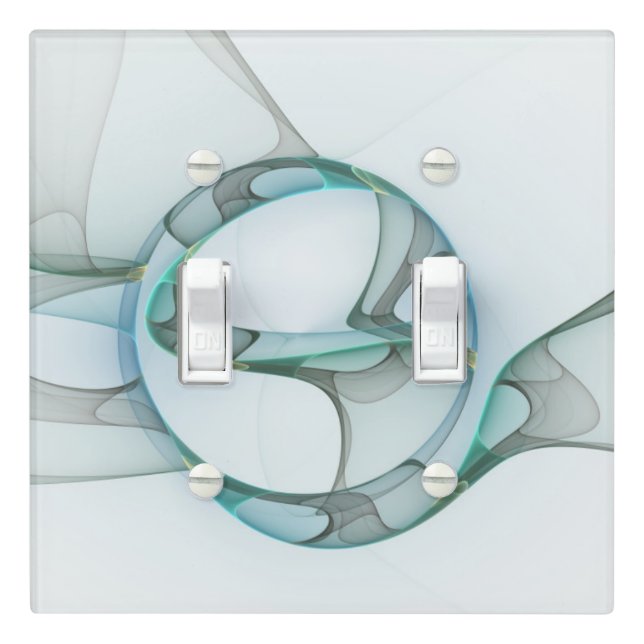 Modern Abstract Fractal Art Blue Turquoise Gray Light Switch Cover (In Situ)