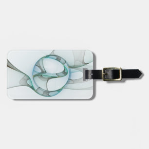 Modern Abstract Fractal Art Blue Turquoise Gray Luggage Tag