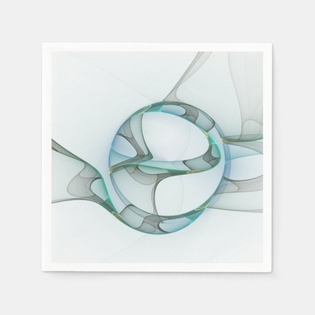 Modern Abstract Fractal Art Blue Turquoise Gray Napkins (Front)