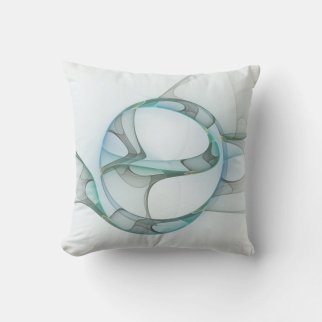 Modern Abstract Fractal Art Blue Turquoise Gray Outdoor Pillow (Front)