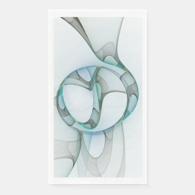 Modern Abstract Fractal Art Blue Turquoise Gray Paper Guest Towels (Front)