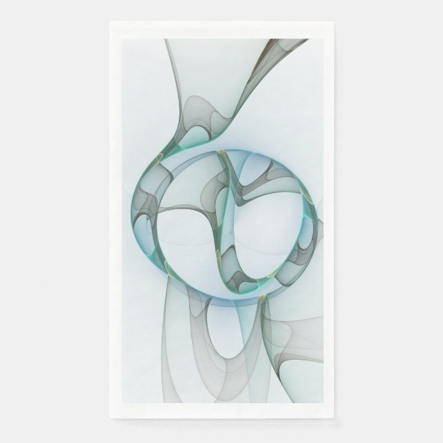 Modern Abstract Fractal Art Blue Turquoise Gray Paper Guest Towels (Front)