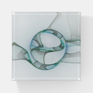 Modern Abstract Fractal Art Blue Turquoise Gray Paperweight