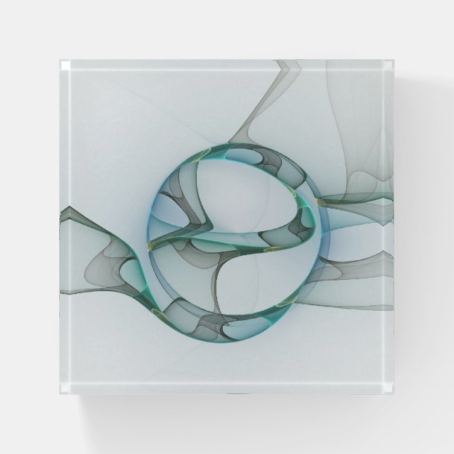 Modern Abstract Fractal Art Blue Turquoise Gray Paperweight (Front)