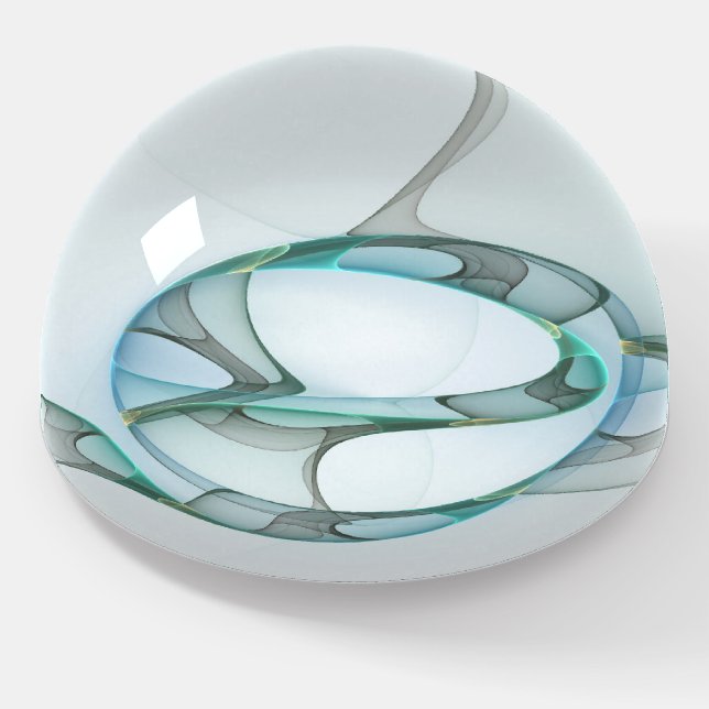 Modern Abstract Fractal Art Blue Turquoise Gray Paperweight (Angled)