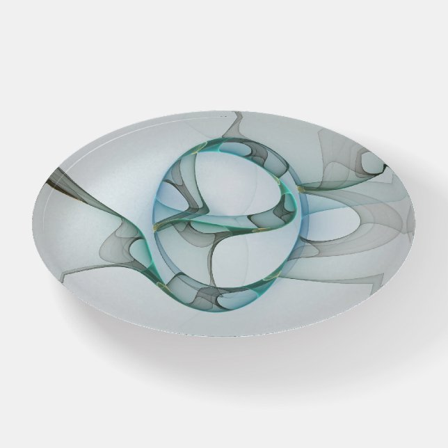 Modern Abstract Fractal Art Blue Turquoise Gray Paperweight (Front)
