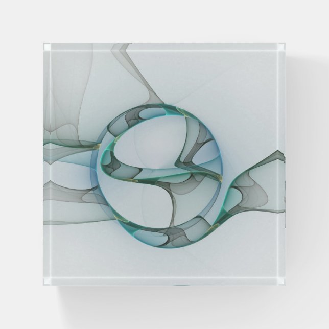 Modern Abstract Fractal Art Blue Turquoise Gray Paperweight (Front)