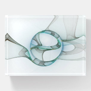 Modern Abstract Fractal Art Blue Turquoise Gray Paperweight
