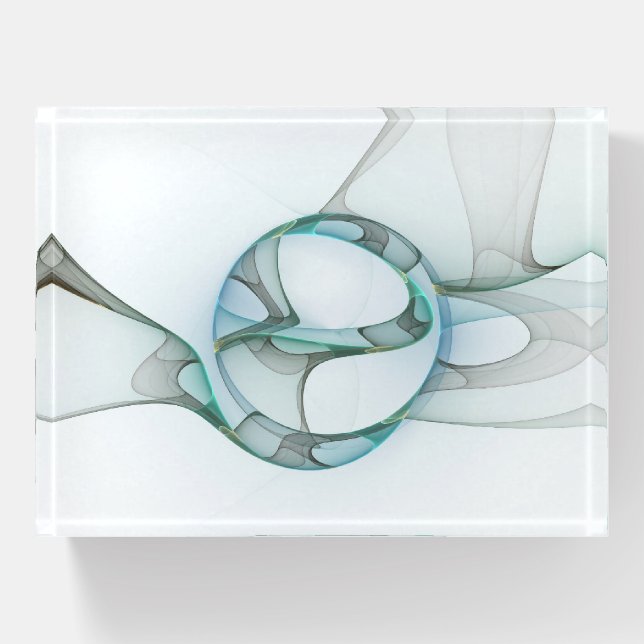 Modern Abstract Fractal Art Blue Turquoise Gray Paperweight (Front)