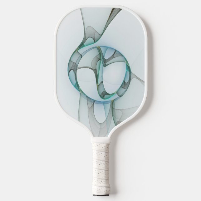 Modern Abstract Fractal Art Blue Turquoise Gray Pickleball Paddle (Front)