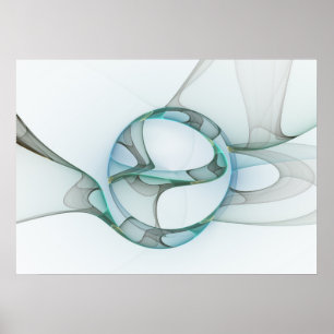 Modern Abstract Fractal Art Blue Turquoise Gray Poster