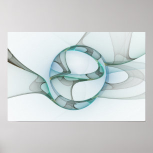 Modern Abstract Fractal Art Blue Turquoise Gray Poster
