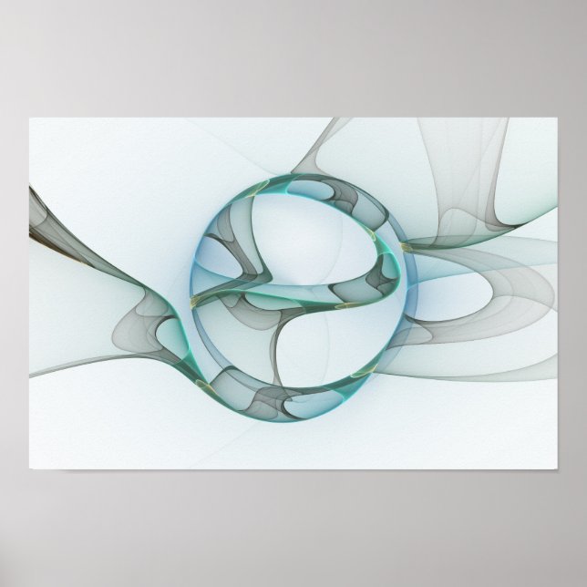 Modern Abstract Fractal Art Blue Turquoise Gray Poster (Front)