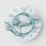Modern Abstract Fractal Art Blue Turquoise Gray Round Clock at Zazzle