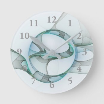 Modern Abstract Fractal Art Blue Turquoise Gray Round Clock by GabiwArt at Zazzle