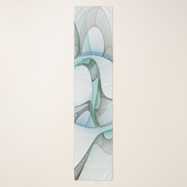 Modern Abstract Fractal Art Blue Turquoise Gray Scarf (Front)