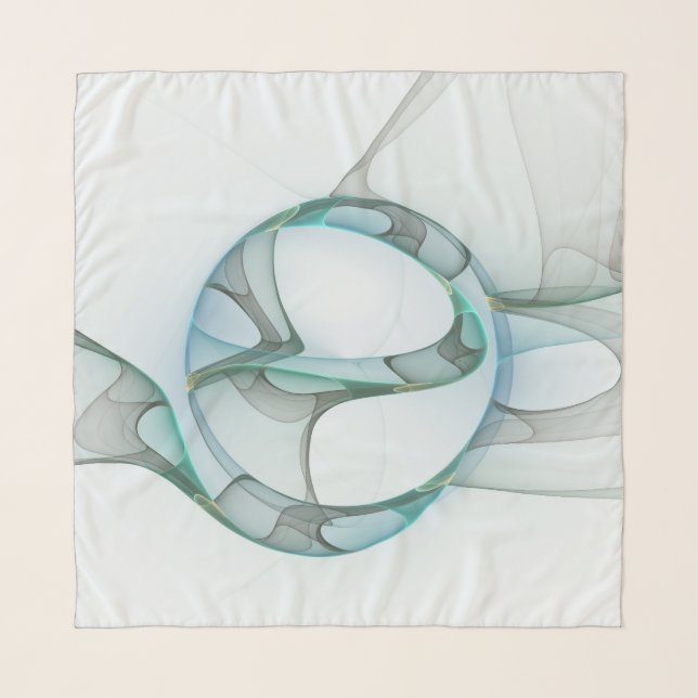 Modern Abstract Fractal Art Blue Turquoise Gray Scarf (Front)