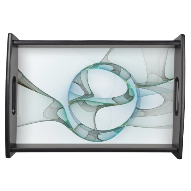 Modern Abstract Fractal Art Blue Turquoise Gray Serving Tray (Front)