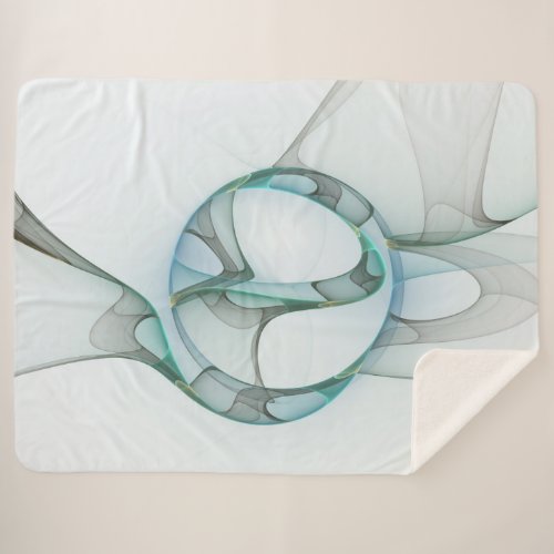 Modern Abstract Fractal Art Blue Turquoise Gray Sherpa Blanket