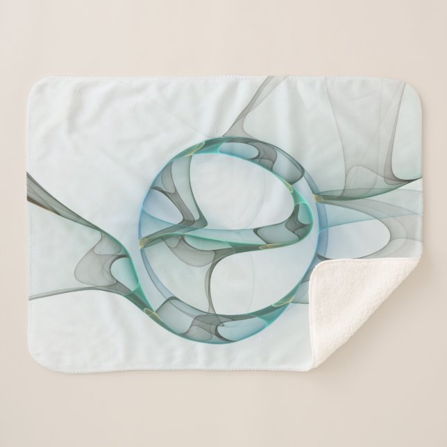 Modern Abstract Fractal Art Blue Turquoise Gray Sherpa Blanket (Front (Horizontal))