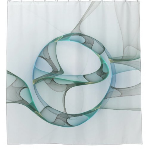 Modern Abstract Fractal Art Blue Turquoise Gray Shower Curtain