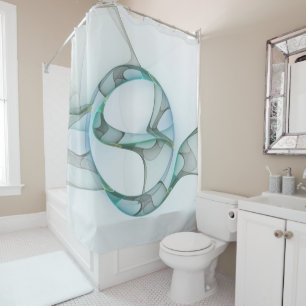 Modern Abstract Fractal Art Blue Turquoise Gray Shower Curtain