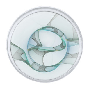 Modern Abstract Fractal Art Blue Turquoise Gray Silver Finish Lapel Pin