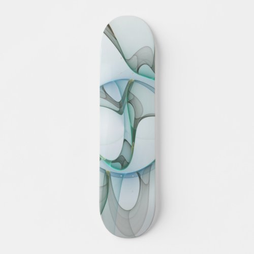 Modern Abstract Fractal Art Blue Turquoise Gray Skateboard