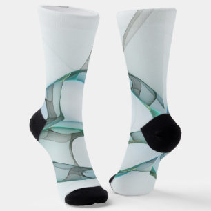 Modern Abstract Fractal Art Blue Turquoise Gray Socks