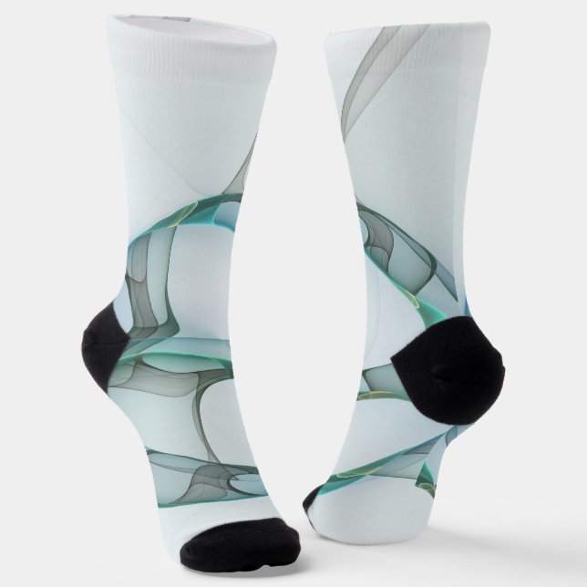 Modern Abstract Fractal Art Blue Turquoise Gray Socks (Angled)