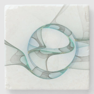 Modern Abstract Fractal Art Blue Turquoise Gray Stone Coaster