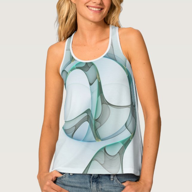 Modern Abstract Fractal Art Blue Turquoise Gray Tank Top (Front)