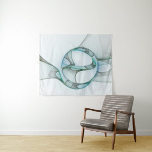 Modern Abstract Fractal Art Blue Turquoise Gray Tapestry