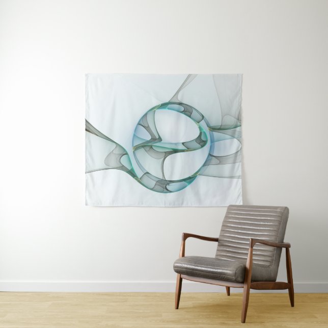 Modern Abstract Fractal Art Blue Turquoise Gray Tapestry (In Situ (Horizontal))
