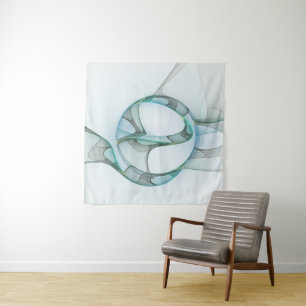 Modern Abstract Fractal Art Blue Turquoise Gray Tapestry