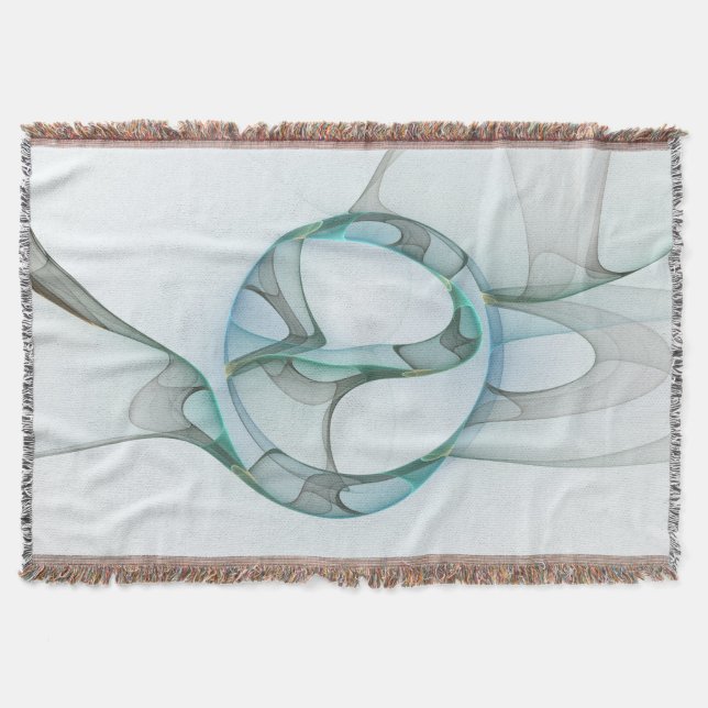 Modern Abstract Fractal Art Blue Turquoise Gray Throw Blanket (Front)