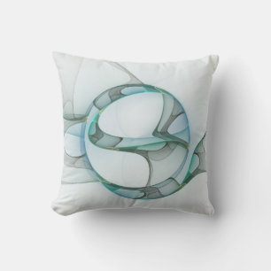 Modern Abstract Fractal Art Blue Turquoise Gray Throw Pillow
