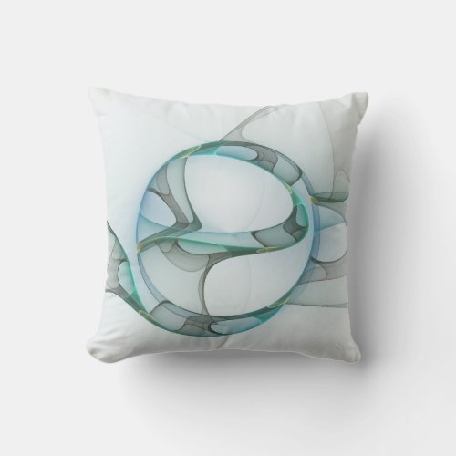 Modern Abstract Fractal Art Blue Turquoise Gray Throw Pillow