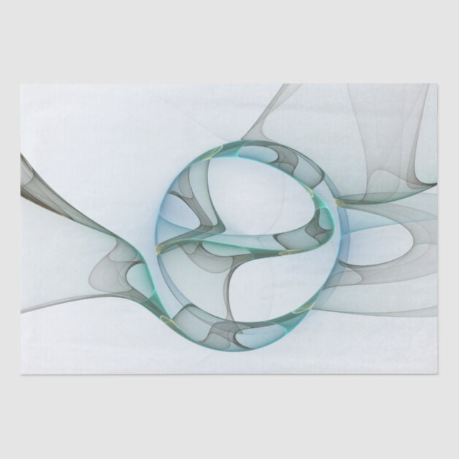 Modern Abstract Fractal Art Blue Turquoise Gray Tissue Paper (Front)