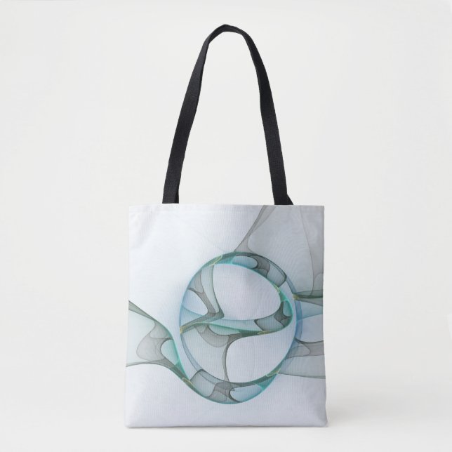 Modern Abstract Fractal Art Blue Turquoise Gray Tote Bag (Front)
