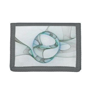 Modern Abstract Fractal Art Blue Turquoise Gray Tri-fold Wallet