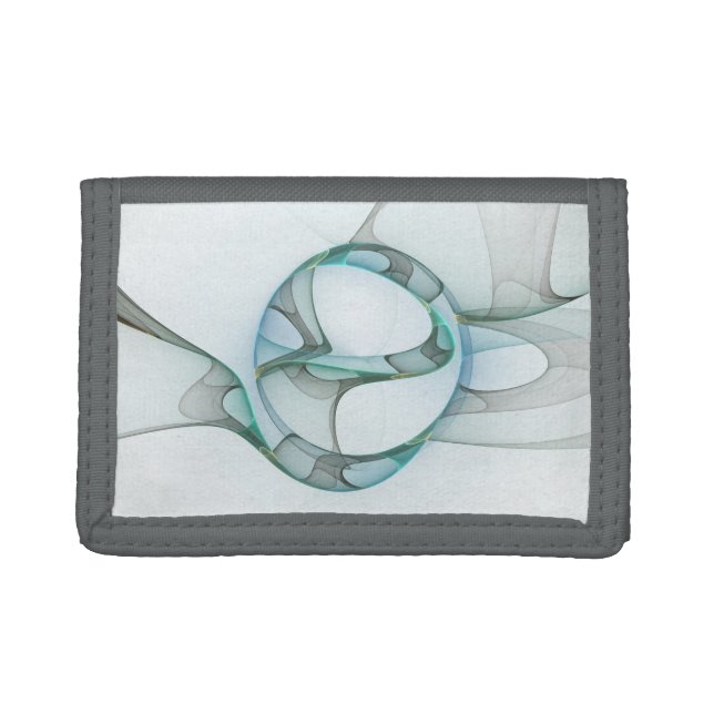 Modern Abstract Fractal Art Blue Turquoise Gray Trifold Wallet (Front)