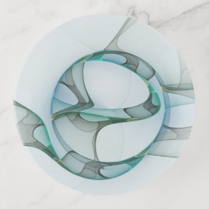 Modern Abstract Fractal Art Blue Turquoise Gray Trinket Tray