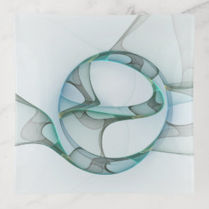 Modern Abstract Fractal Art Blue Turquoise Gray Trinket Tray